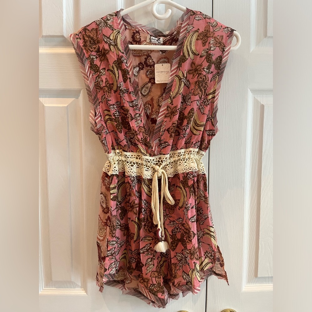 Free People Watching Waves Sleeveless Plunging V-Neck Woven Romper Brand New NWT - Picture 5 of 10